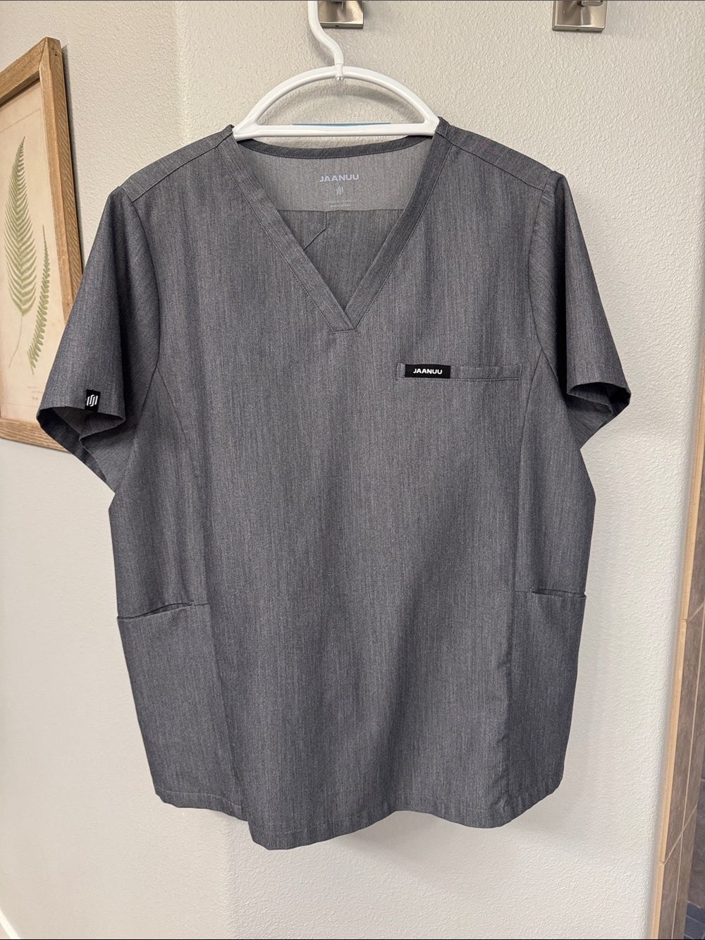 Jaanuu Women’s V-Neck Scrub Top - Charcoal Gray